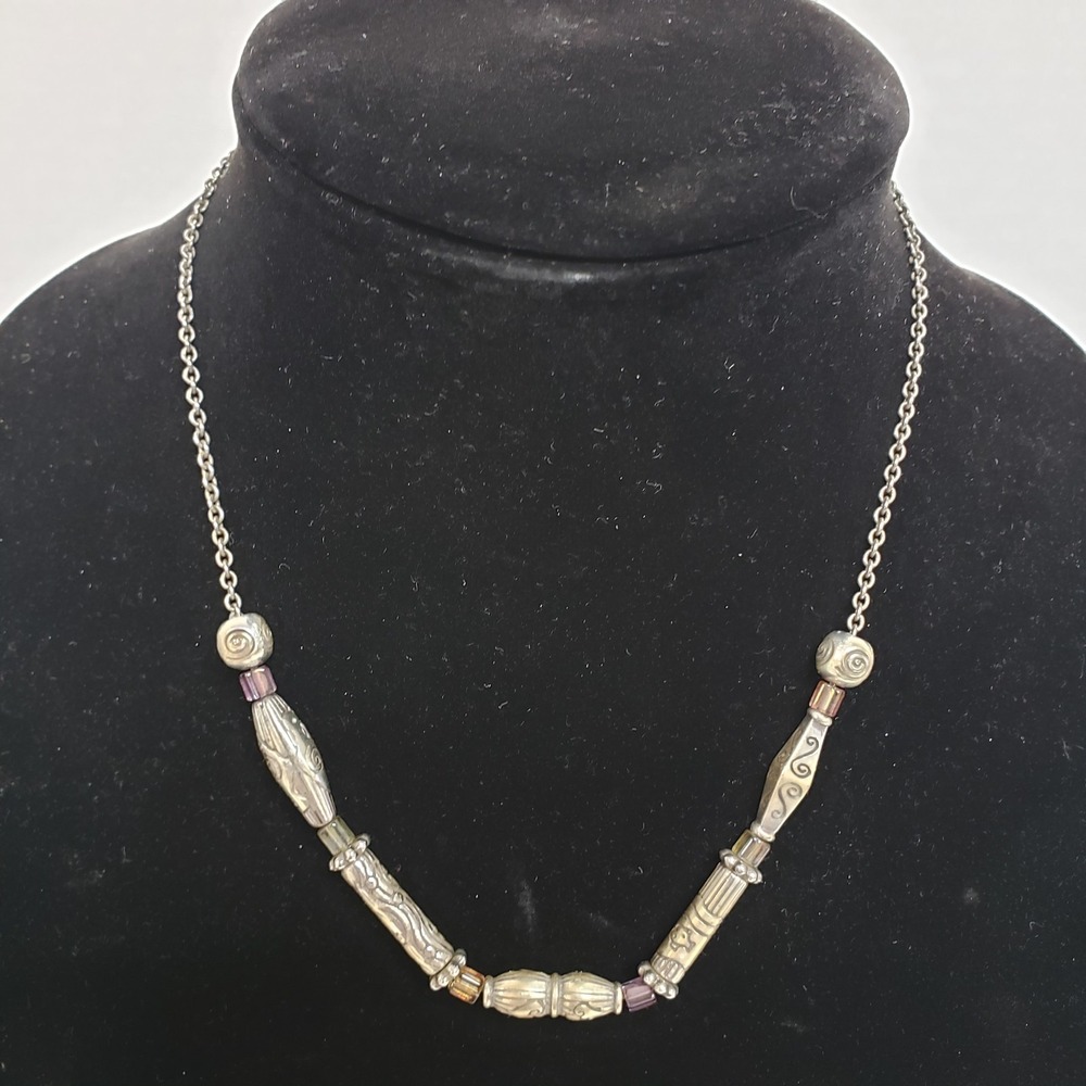 Brighton Silver Tone Link & Bead 16 Inch Necklace Boho Western Y2k Goth Workwear
